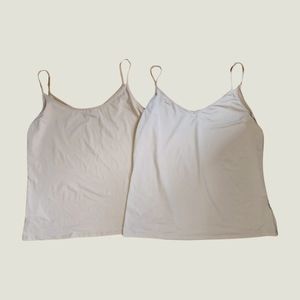 M&S 2 New No Tags Not Worn Plus-Size White & Tan Tanks. Size 22UK = 18US